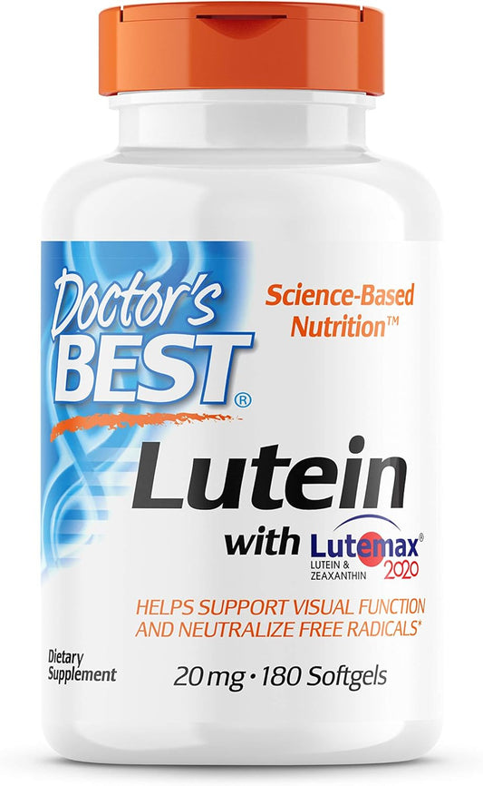 Lutemax Lutein Supplement for Eye Health - 20 mg, 180 Softgels, Non-GMO, Gluten Free, Soy Free - Doctor's Best