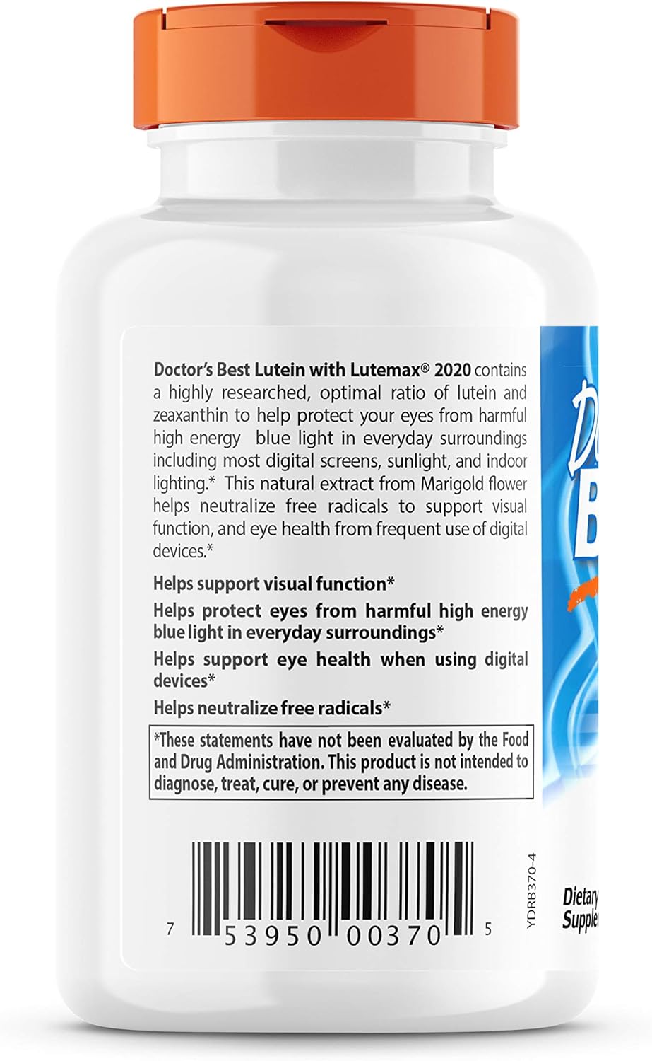 Lutemax Lutein Supplement for Eye Health - 20 mg, 180 Softgels, Non-GMO, Gluten Free, Soy Free - Doctor's Best