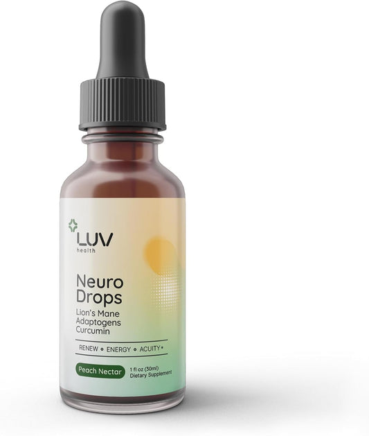 LUV Health Neuro Drops: Lion's Mane & Turmeric Mushroom Drops for Nerve & Joint Support - Keto, Vegan, Non-GMO (30 Servings)