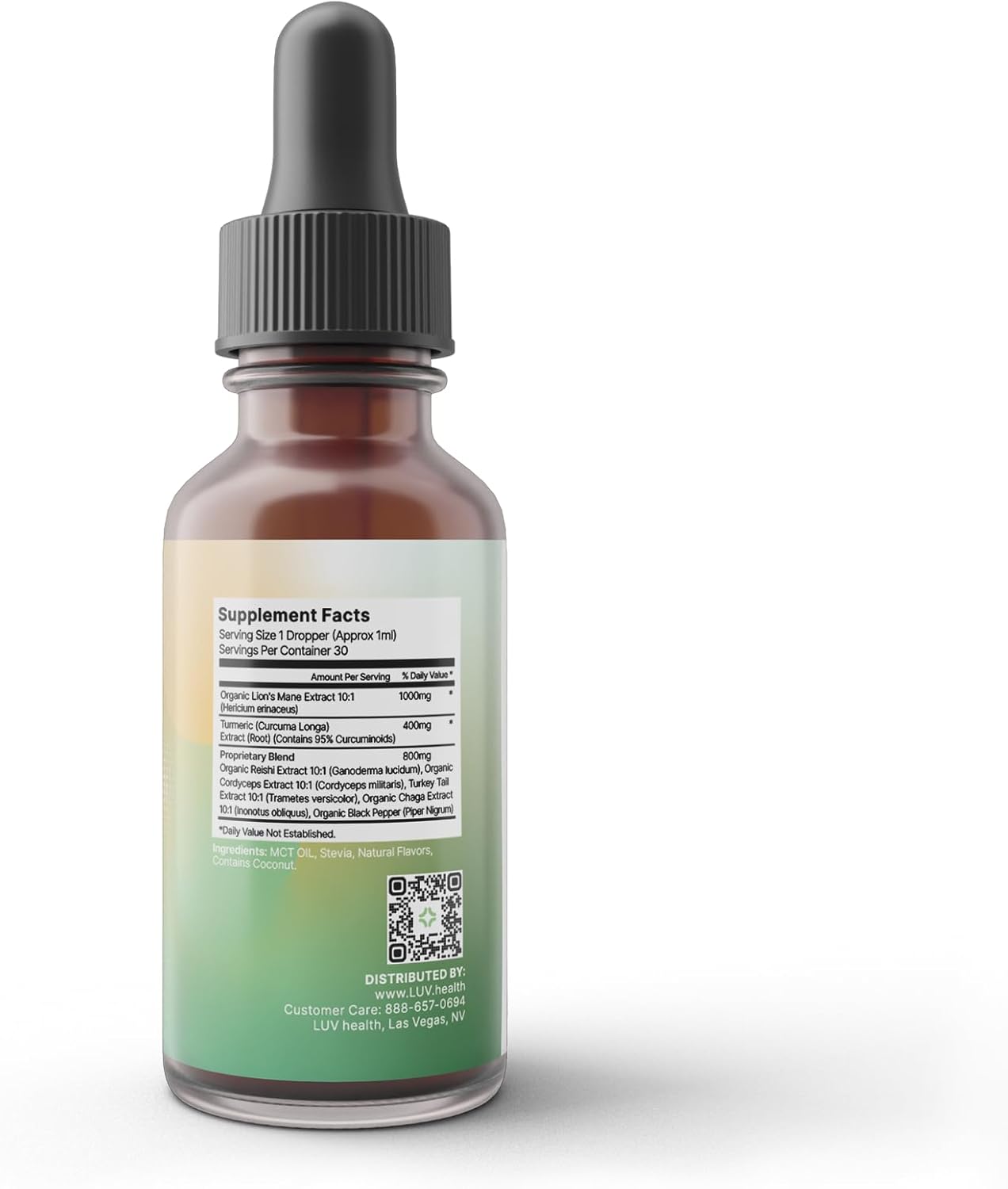 LUV Health Neuro Drops: Lion's Mane & Turmeric Mushroom Drops for Nerve & Joint Support - Keto, Vegan, Non-GMO (30 Servings)