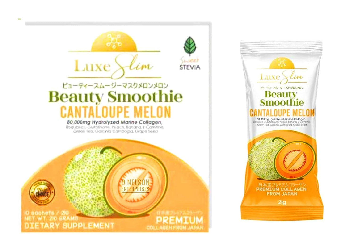 Luxe Slim Beauty Smoothie with Cantaloupe Melon, 80,000mg Hydrolyzed Marine Collagen - 10 Sachets
