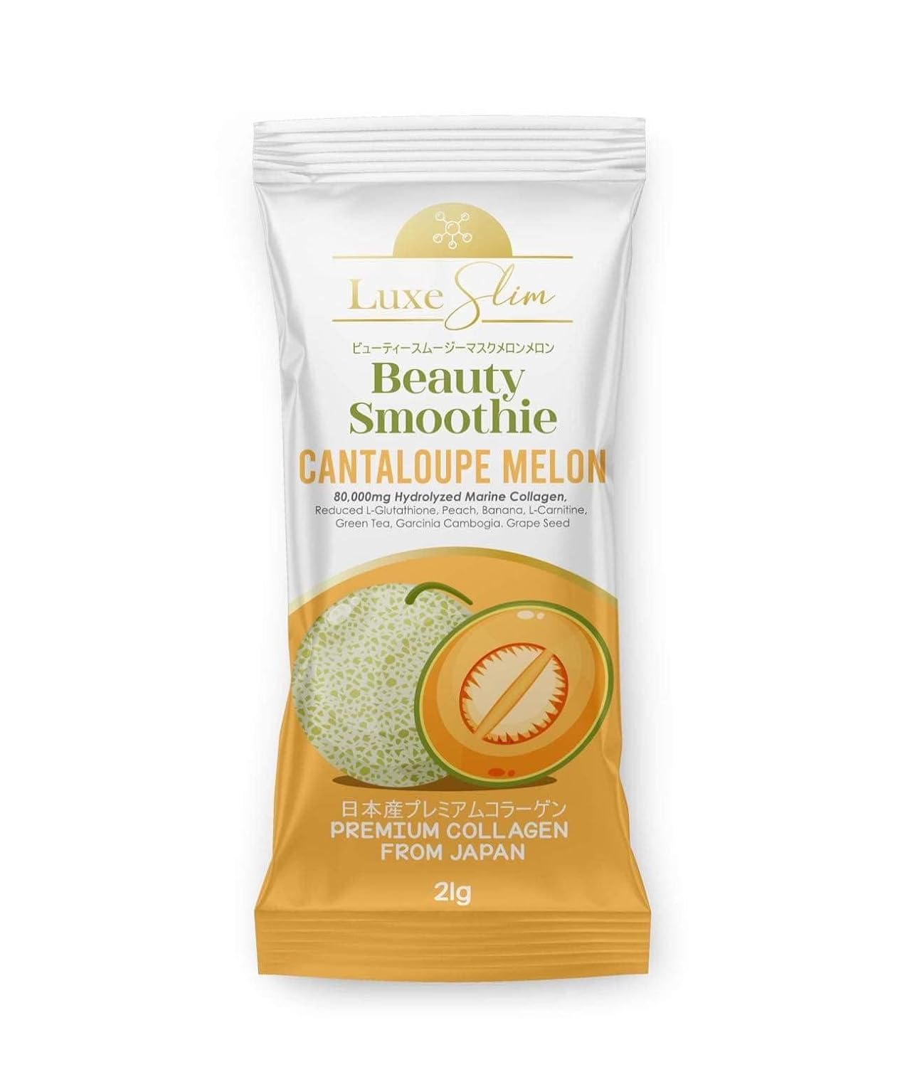 Luxe Slim Beauty Smoothie with Cantaloupe Melon, 80,000mg Hydrolyzed Marine Collagen - 10 Sachets