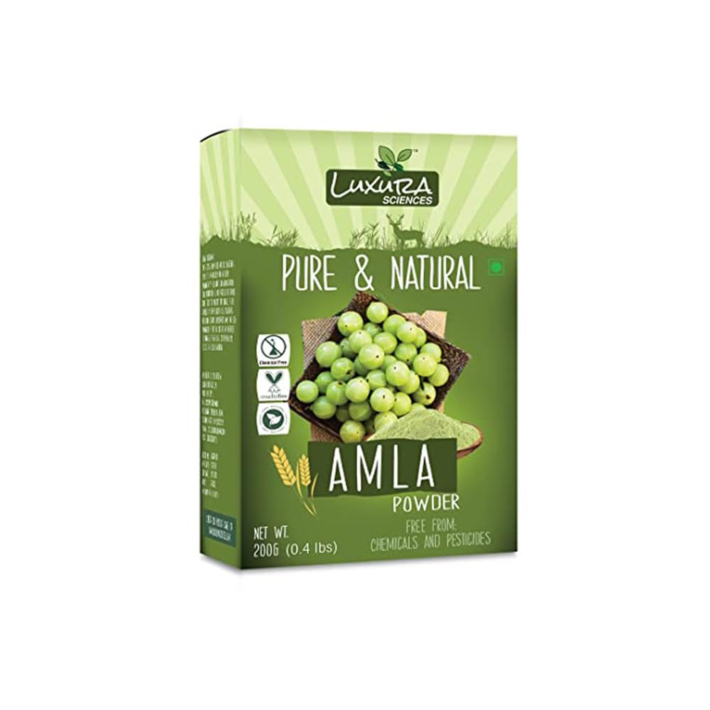 Luxura Sciences Organic Amla Powder for Hair Growth and Clear Skin - 7.05 Oz/200g - Natural Powder for Hair and Face Mask - Adds Volume, Shine, and Helps Reduce Acne