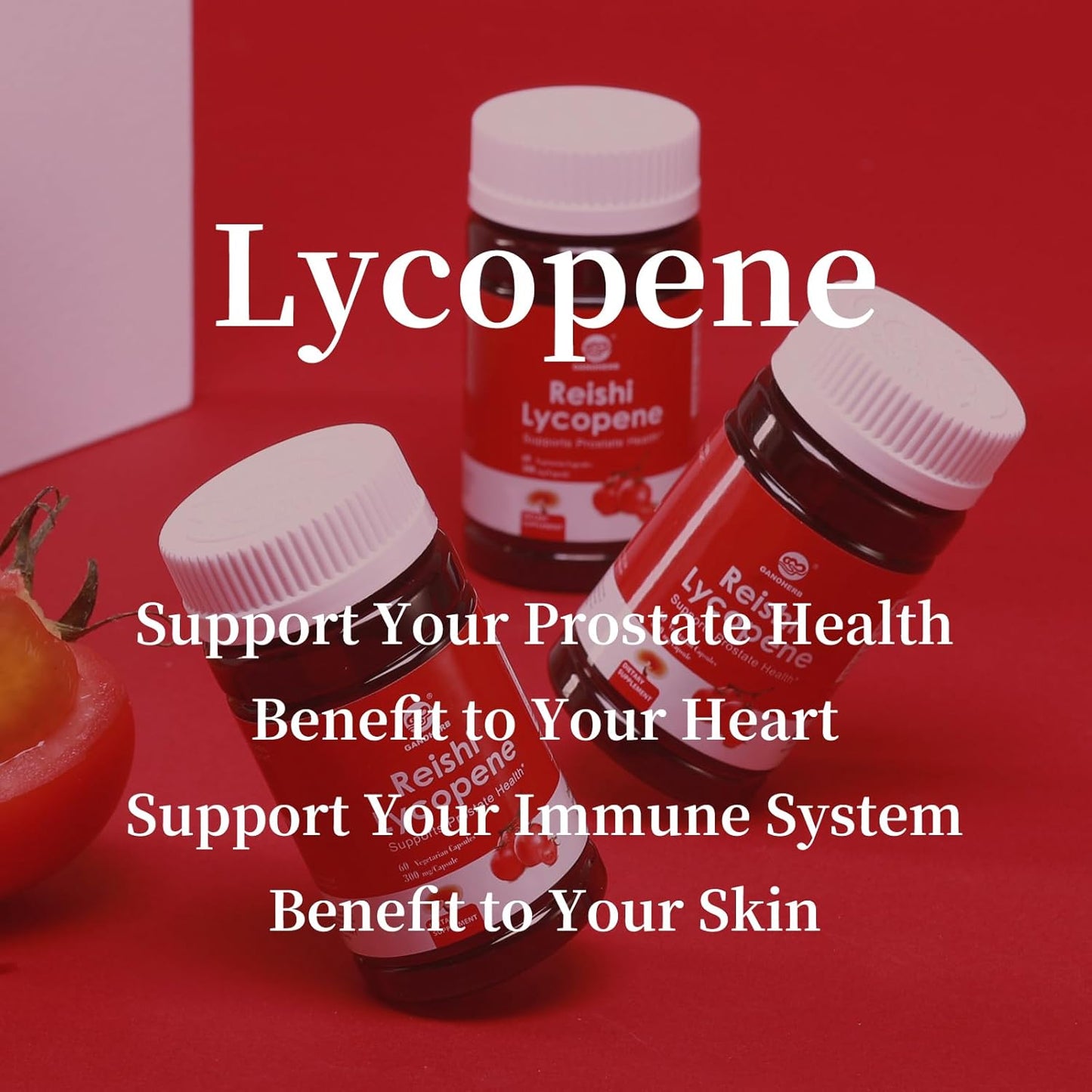 Lycopene 100mg Supplement with Reishi Mushroom 200mg for Immune Support - 60 Vegan Capsules