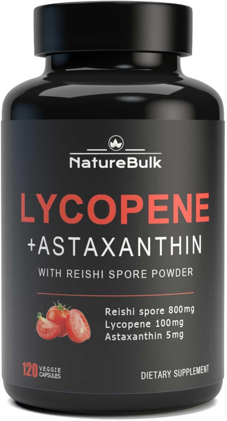 Lycopene and Astaxanthin Supplement with Reishi Spore for Skin Health and Immune Support - 120 Veggie Capsules