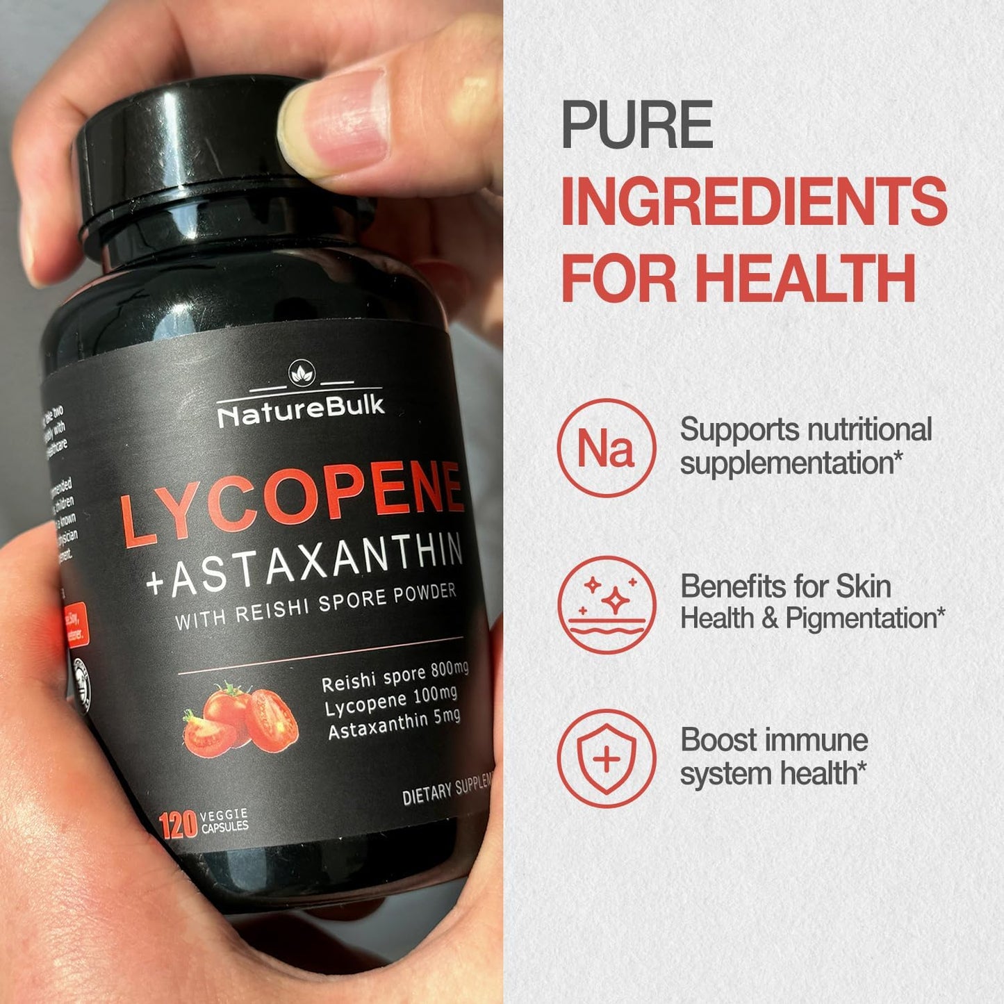 Lycopene and Astaxanthin Supplement with Reishi Spore for Skin Health and Immune Support - 120 Veggie Capsules