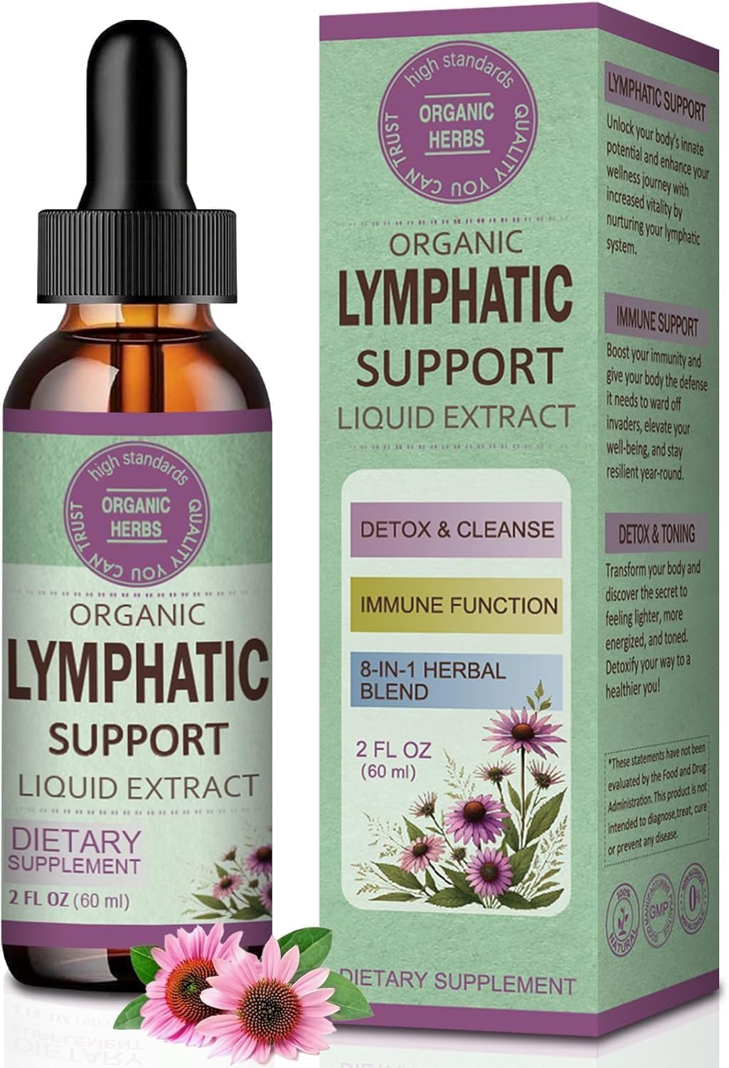 Lymphatic Drainage Drops for Detox Cleanse & Lymphedema Support with Echinacea, Burdock, Calendula - 2oz