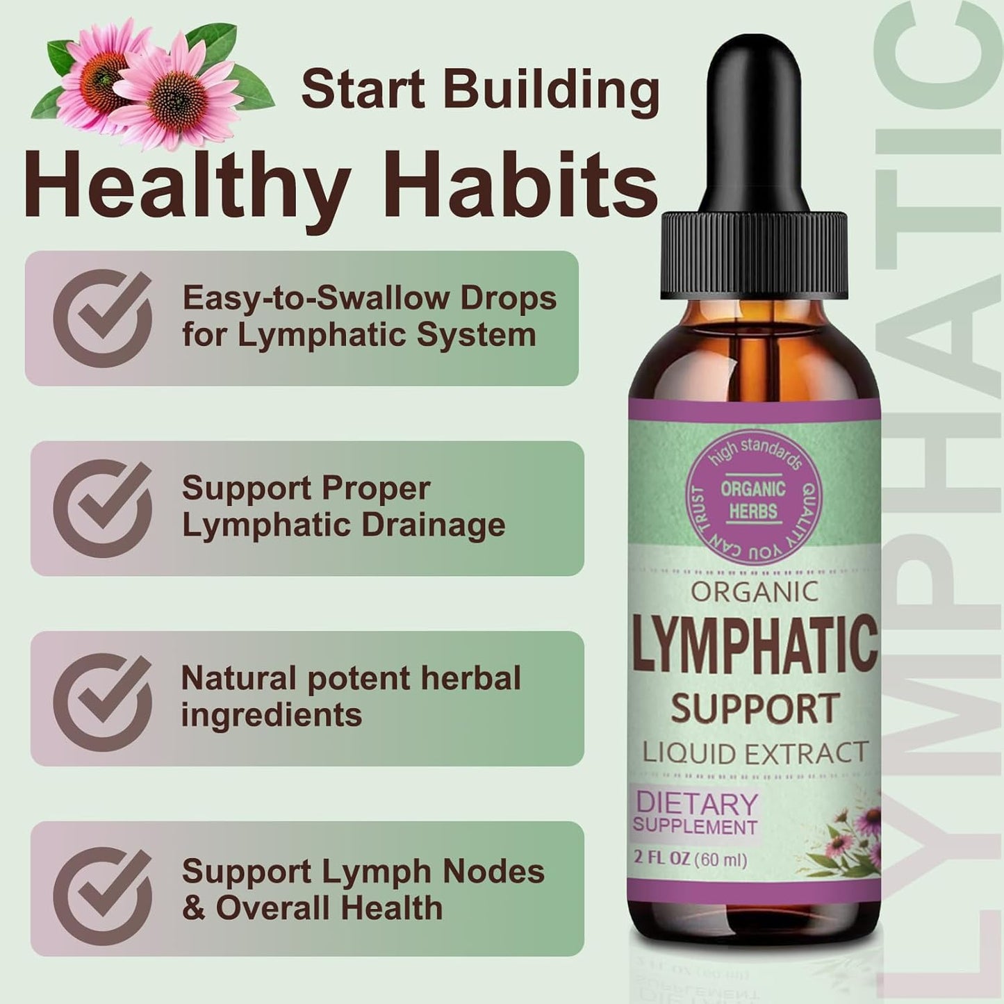 Lymphatic Drainage Drops for Detox Cleanse & Lymphedema Support with Echinacea, Burdock, Calendula - 2oz