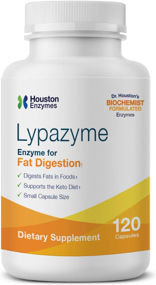 Lypazyme Houston Enzymes - 120 Capsules for Complete Breakdown of Triglyceride Fats - 3 Lipase Enzymes - Ideal for High-Fat Diets