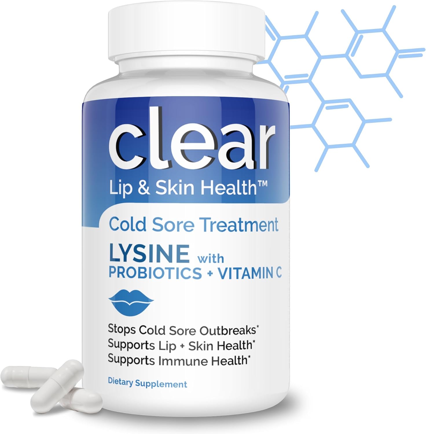 Lysine Probiotic Cold Sore Treatment for Lips with Vitamin C - Immune Support for Clear Skin and Lip Health