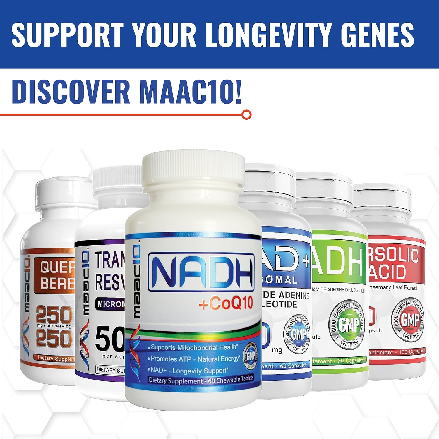 MAAC10 NADH and CoQ10 Chewable Tablets for Energy and Focus - 60 Tablets (2 per Serving)