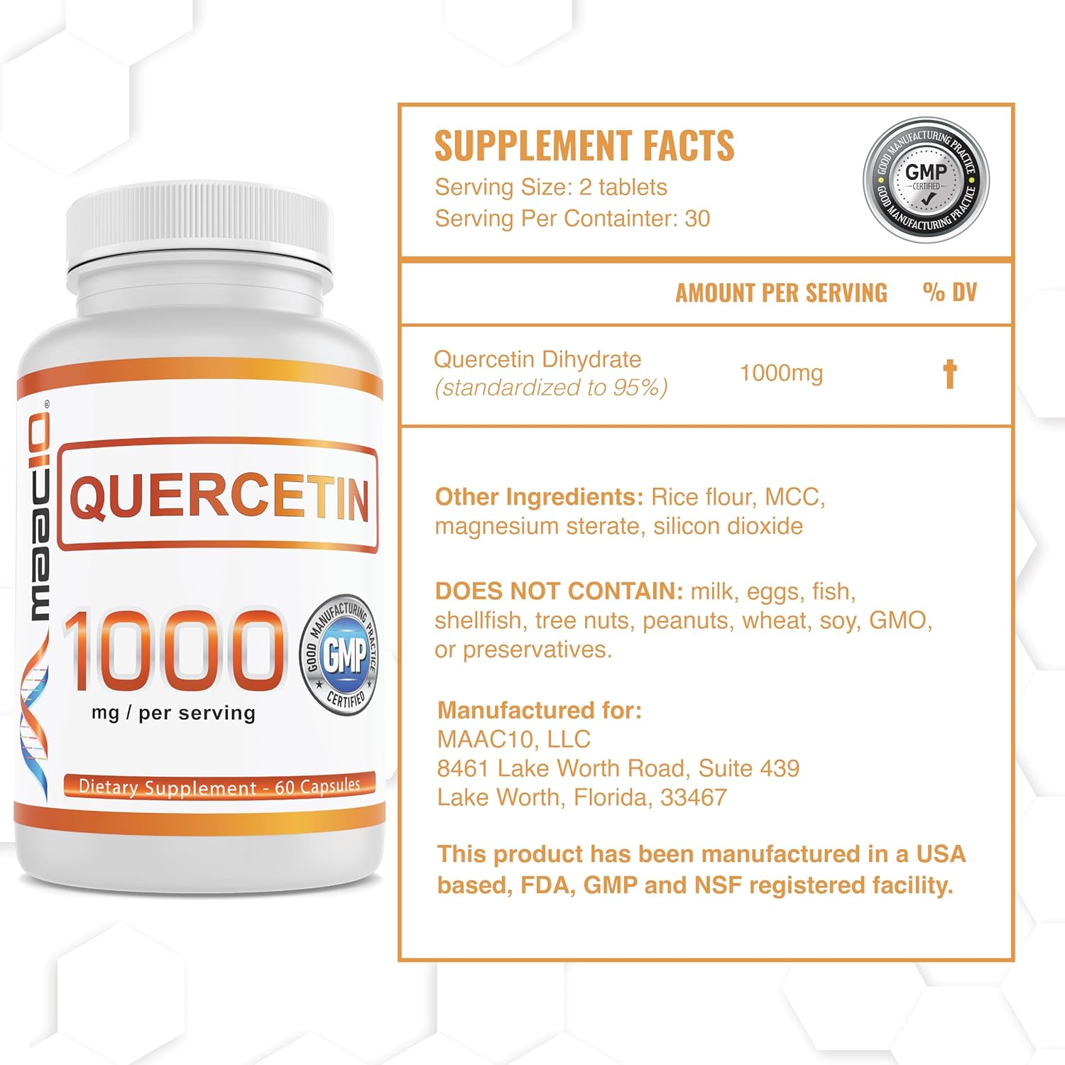 MAAC10 Quercetin Supplement - 1000mg Immune & Sirtuin Longevity Support