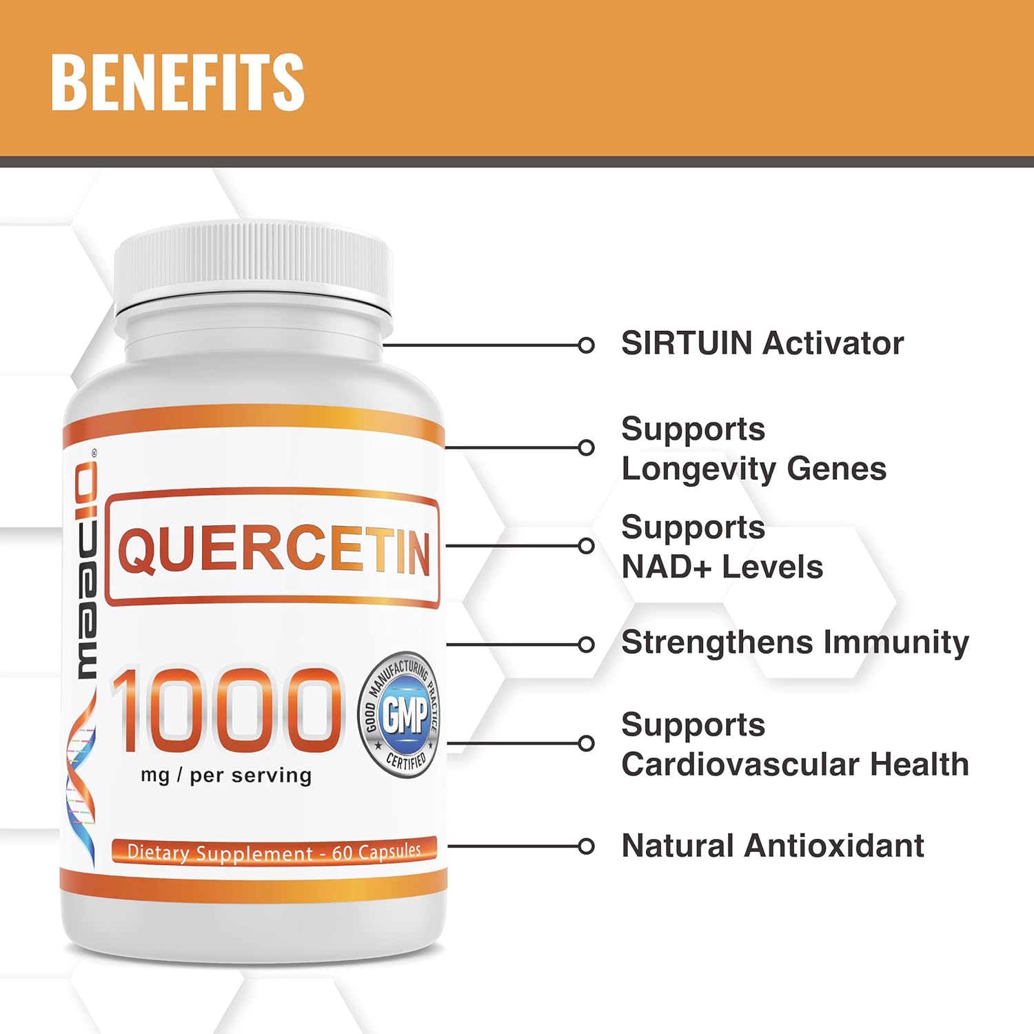 MAAC10 Quercetin Supplement - 1000mg Immune & Sirtuin Longevity Support