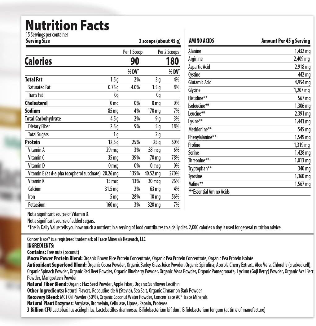 MacroLife Naturals MacroMeal Vegan Chocolate Protein Powder with Superfood Greens, Probiotics, Fiber, and Daily Essentials - Gluten-Free 23.8oz