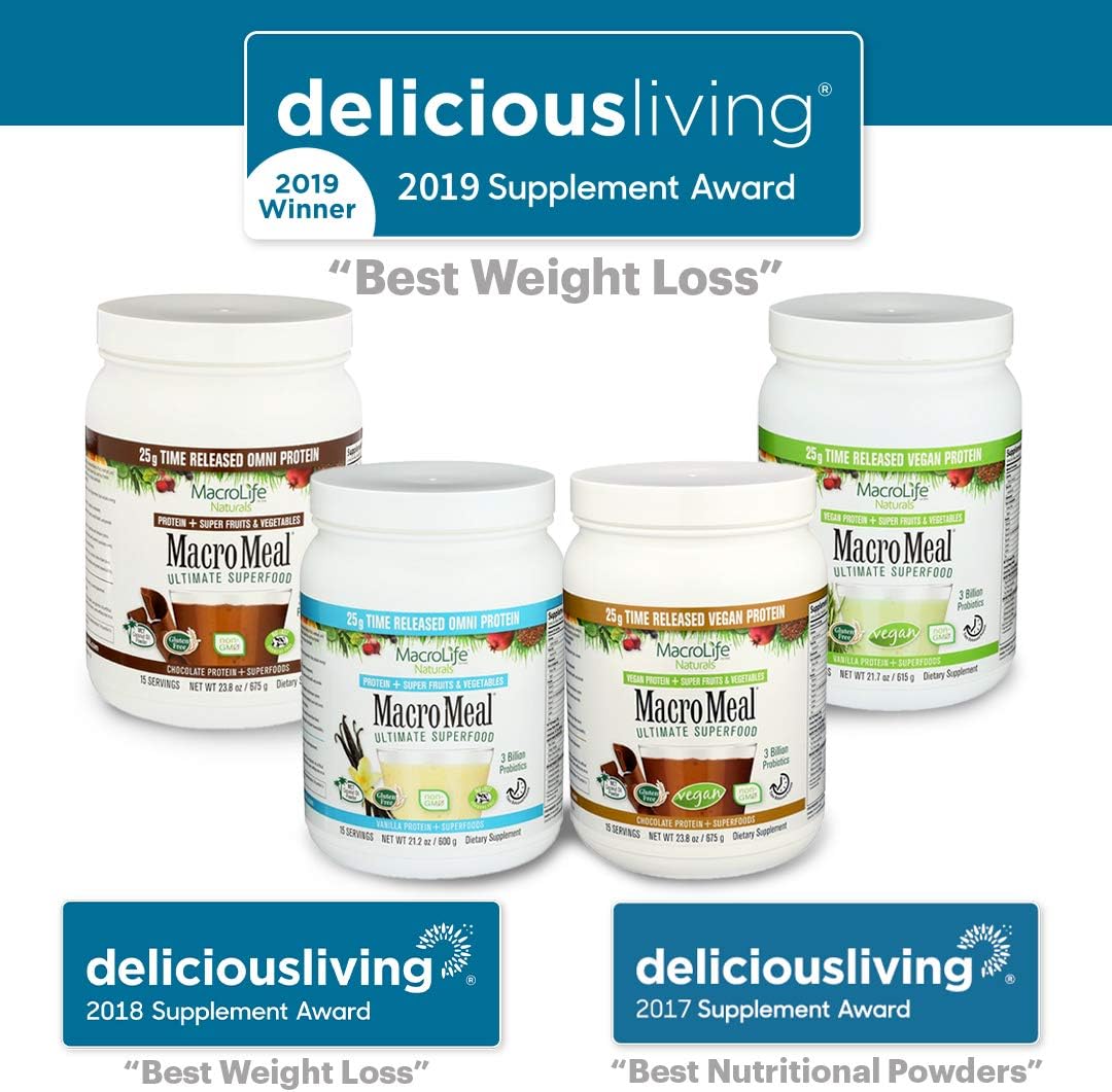 MacroLife Naturals MacroMeal Vegan Chocolate Protein Powder with Superfood Greens, Probiotics, Fiber, and Daily Essentials - Gluten-Free 23.8oz