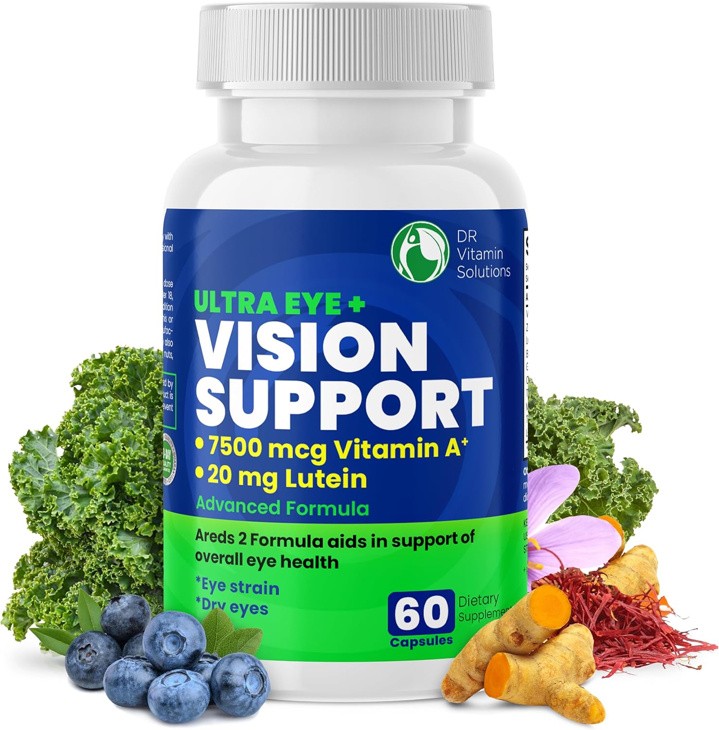 Macular Health Eye Vitamins with Lutein, Zinc, Vitamin A & Bilberry | Areds 2 Formula for Red & Dry Eyes | Vision Support Supplements (60 Capsules)