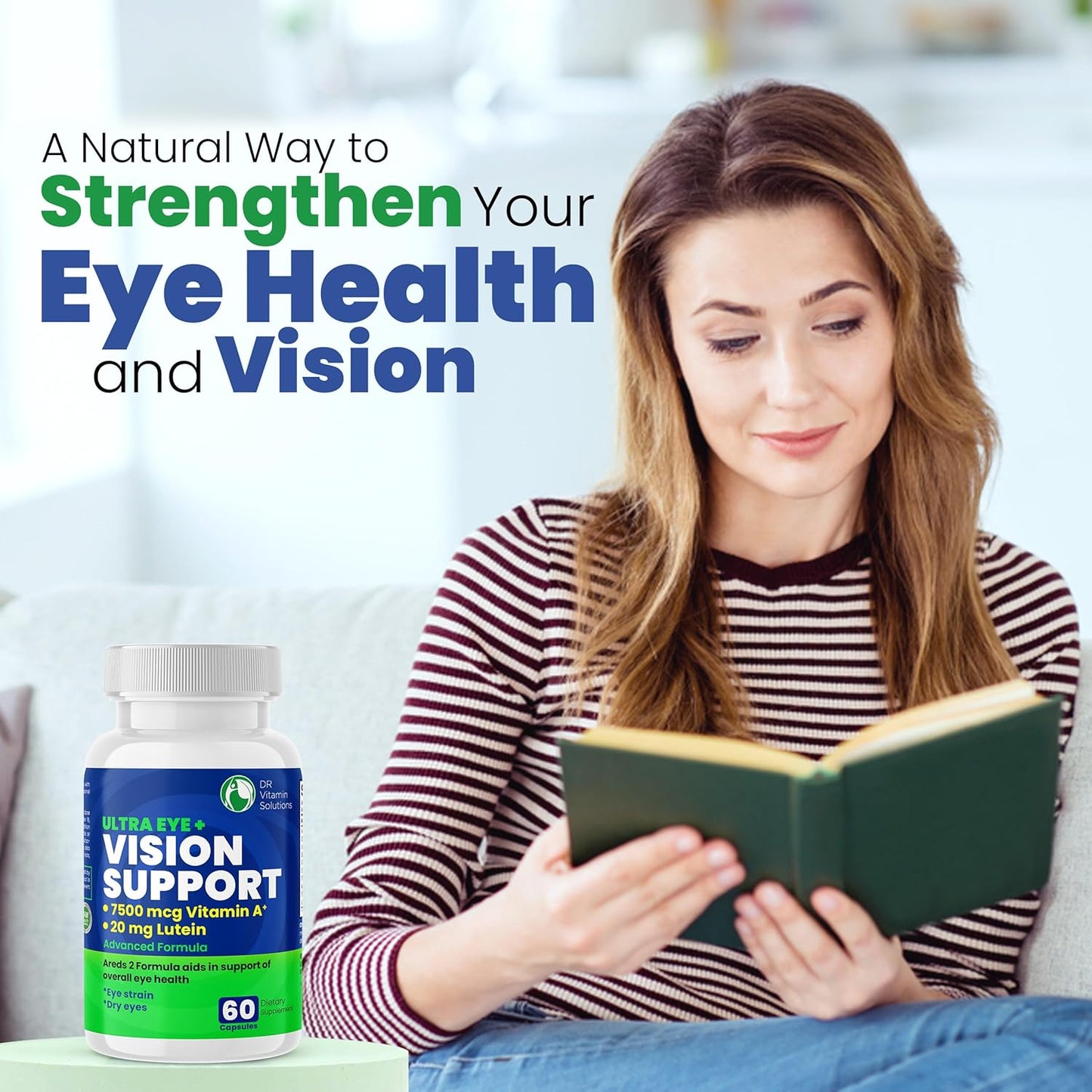 Macular Health Eye Vitamins with Lutein, Zinc, Vitamin A & Bilberry | Areds 2 Formula for Red & Dry Eyes | Vision Support Supplements (60 Capsules)