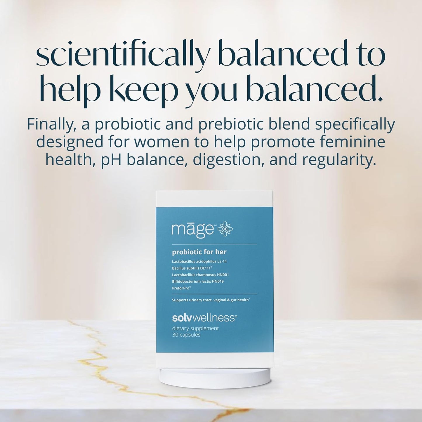 MAGE Solv Wellness Māge Probiotic for Women, Daily Prebiotic & Probiotics Blend, Supports Digestive & Vaginal Health, 30 Capsules