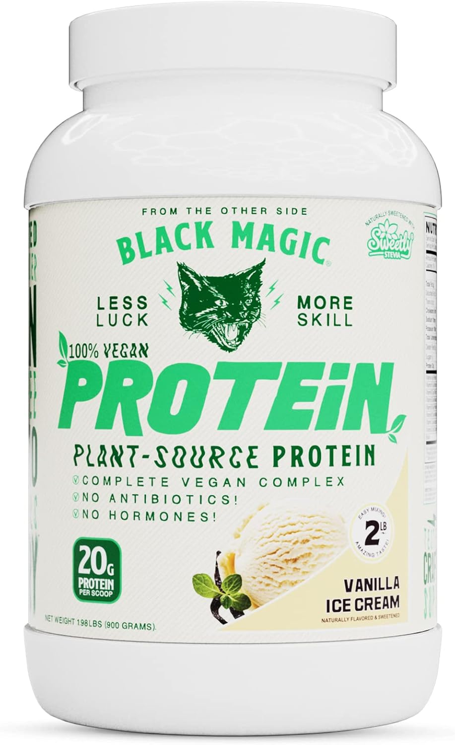 Magician Black Magic Plant-Based Vegan Protein Powder - Vanilla Ice Cream Flavor, 20g Protein, Keto-Friendly, Low Sugar, Dairy-Free, Ideal for Pre/Post Workout - 2 LB Package