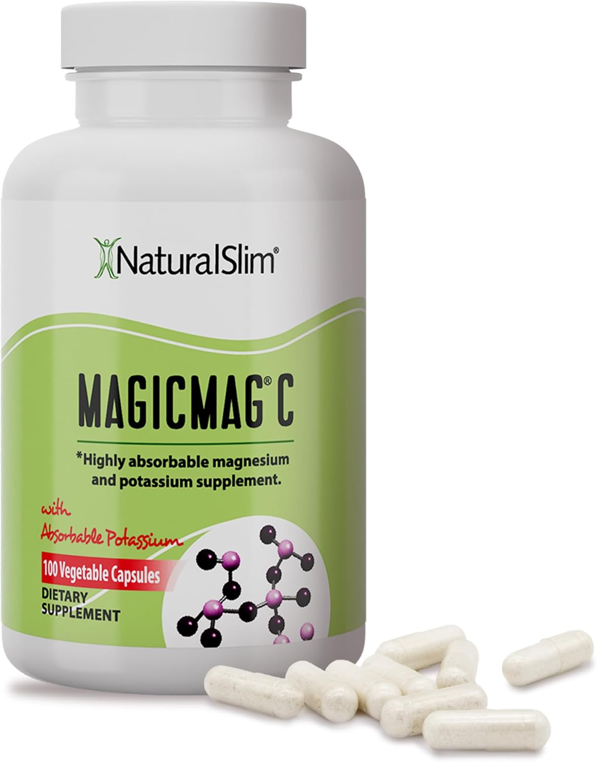 MagicMag C Magnesium Citrate Supplement - 100 Capsules for Sleep, Heart Health, Muscle Cramps - Gluten-Free Formula - NaturalSlim Potassium Magnesium