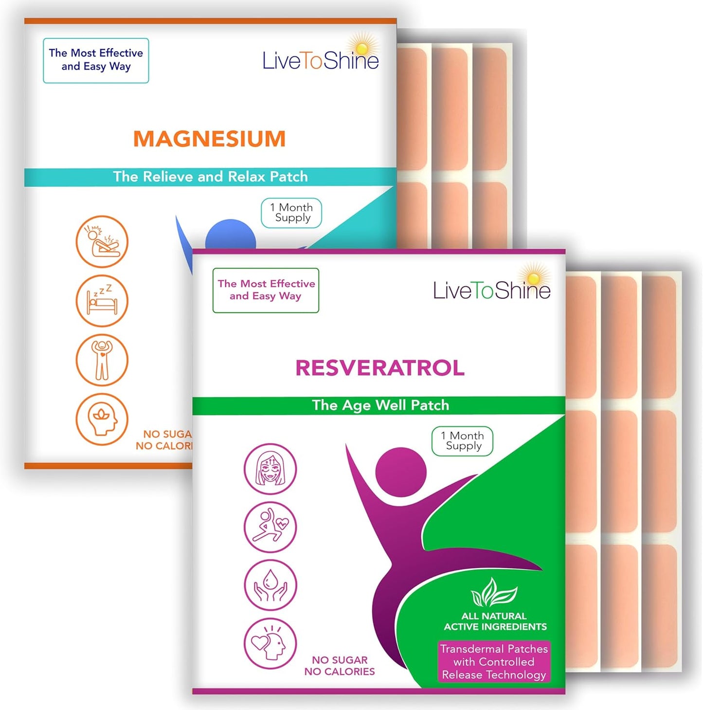 Magnesium and Resveratrol Patch Bundle - 60 Patches - 30 Day Supply Each Pack - Made in USA by Live To Shine