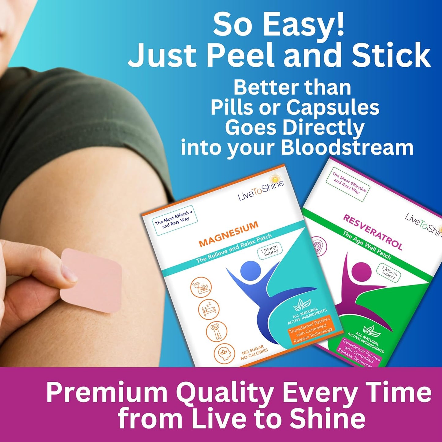 Magnesium and Resveratrol Patch Bundle - 60 Patches - 30 Day Supply Each Pack - Made in USA by Live To Shine