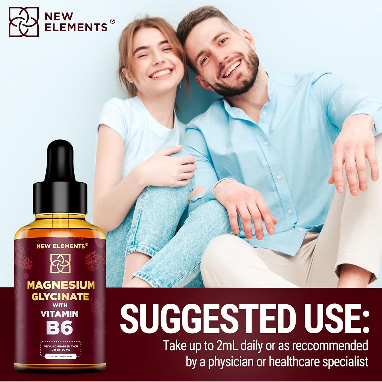 Magnesium Glycinate Drops with Vitamin B6 - 500mg & 100mg Magnesium Supplement for Stress Relief, Sleep, Muscle & Heart Support - Non-GMO, Gluten-Free, Natural & Vegan