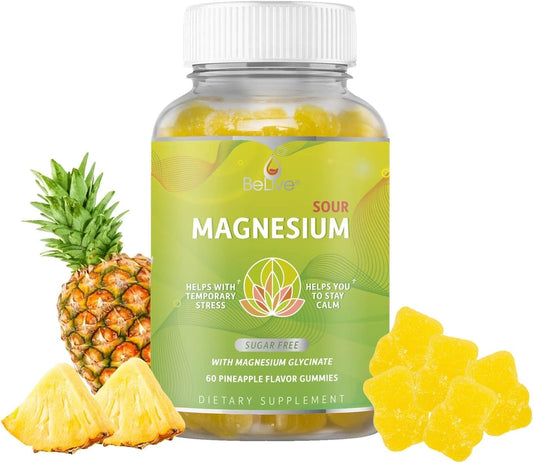 Magnesium Glycinate Gummies 200mg - 60 Ct | Relaxation, Stress Relief, Sleep Aid for Adults & Kids - Pineapple Flavor
