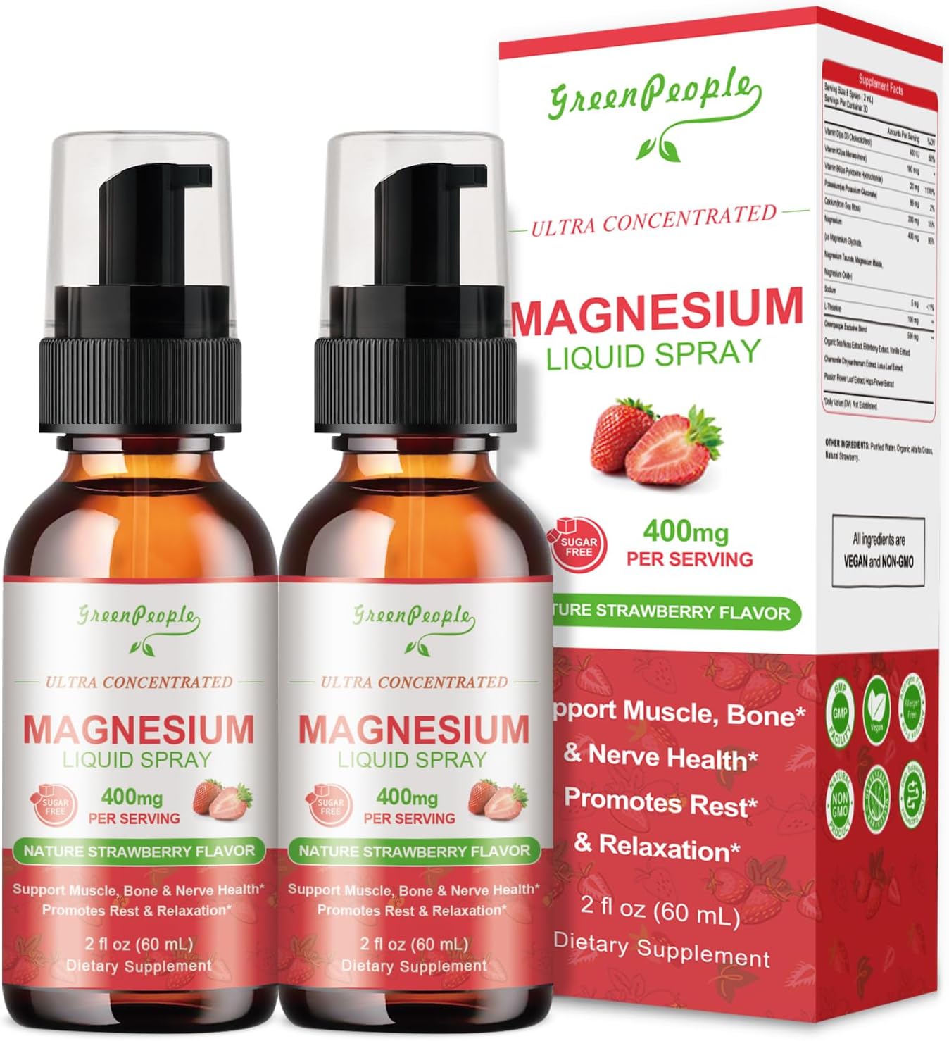 Magnesium Glycinate Liquid Spray 400mg with Potassium, Vitamin D3k2, B6 - Muscle, Bone & Sleep Support Formula by GREENPEOPLE 4 Fl Oz