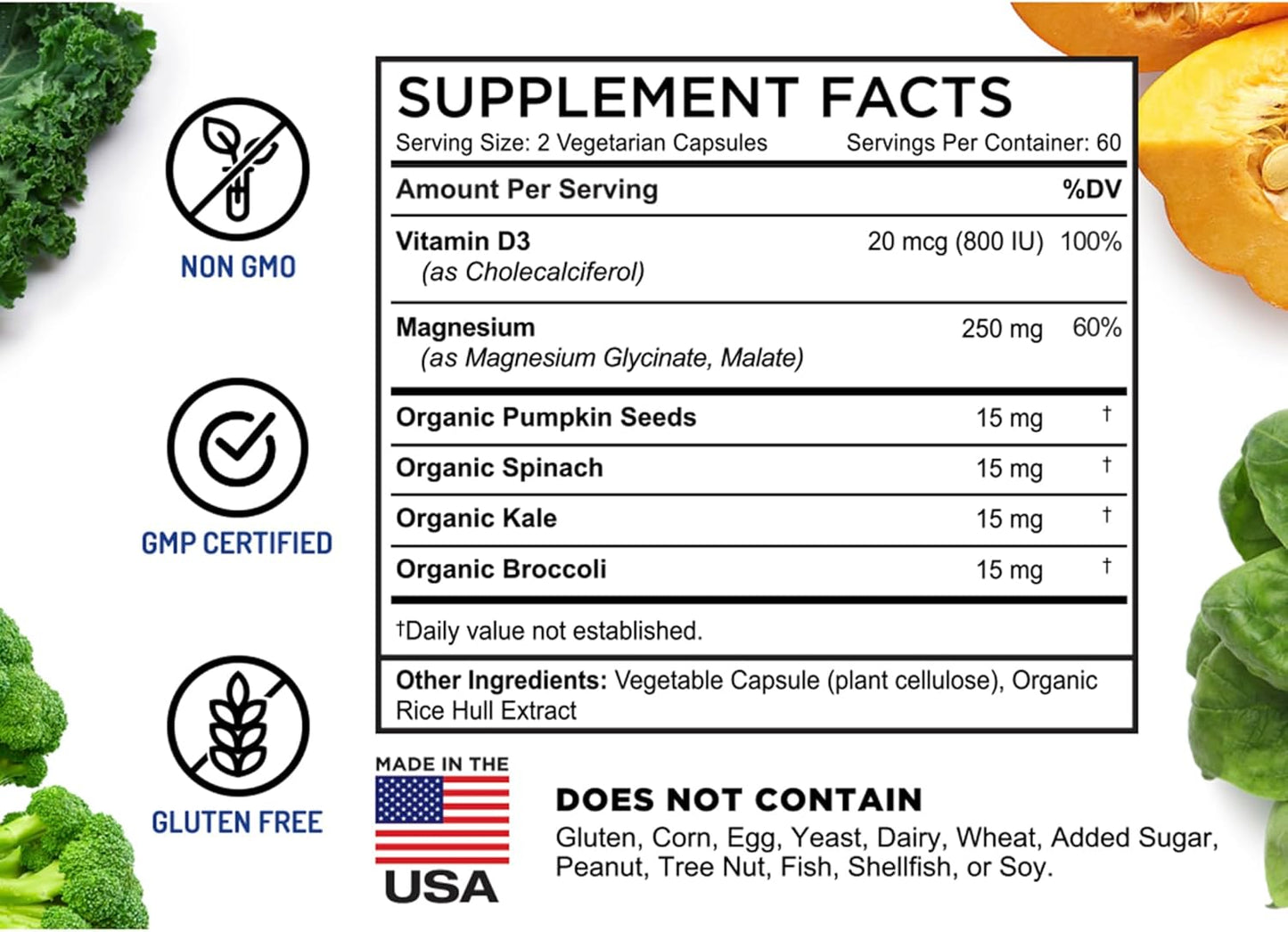 Magnesium Glycinate & Malate Complex with Vitamin D3 - Chelated for Absorption - Vegetarian Capsules for Bone, Nerve, Muscle Health - 120 Count