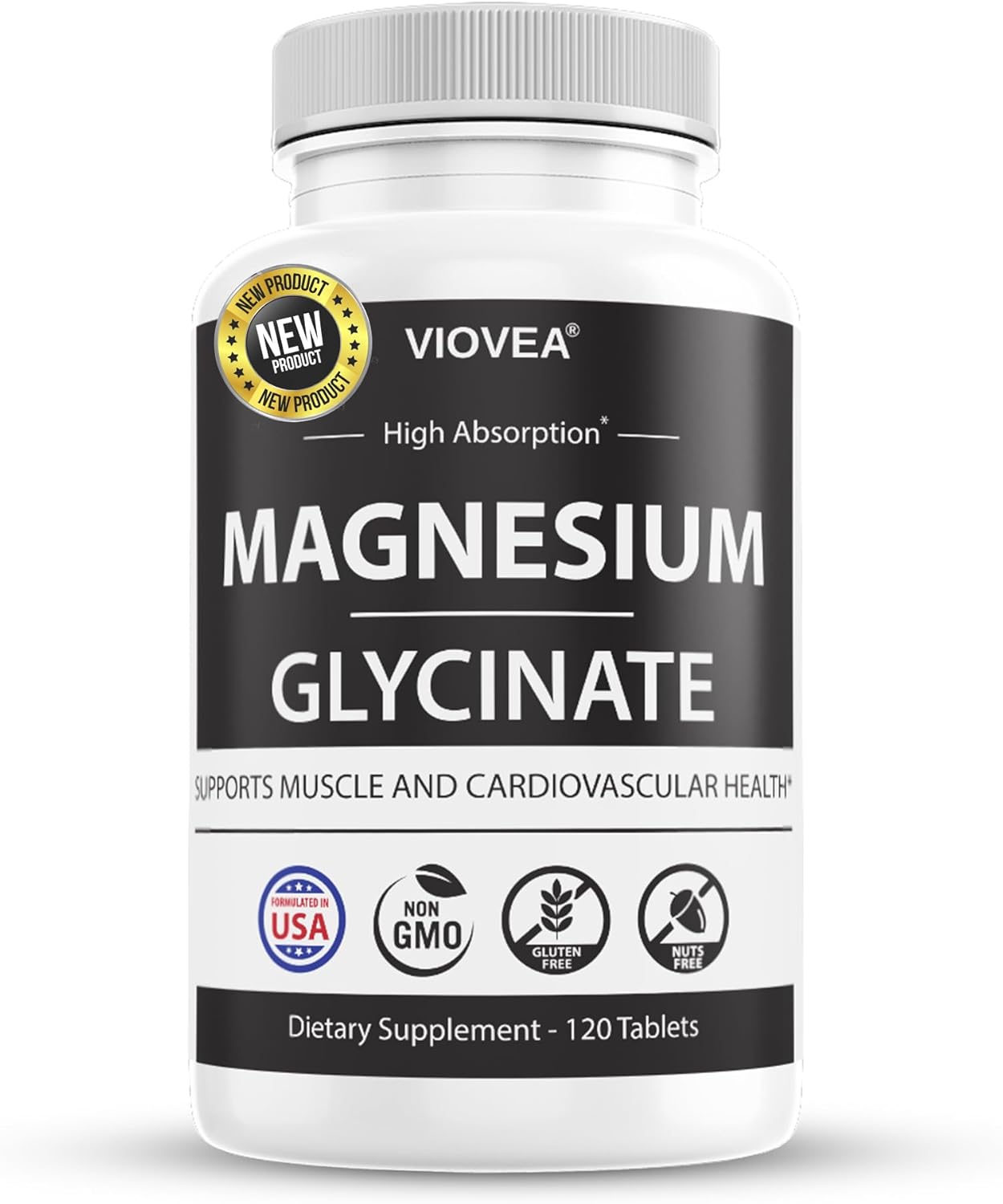 Magnesium Glycinate Tablets - 400mg per Serving, 120 Count, Made in USA, 100% Chelated for Better Absorption, Non-GMO, Gluten-Free - Supports Muscle, Bone, Heart Health