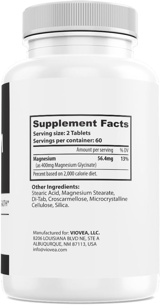 Magnesium Glycinate Tablets - 400mg per Serving, 120 Count, Made in USA, 100% Chelated for Better Absorption, Non-GMO, Gluten-Free - Supports Muscle, Bone, Heart Health