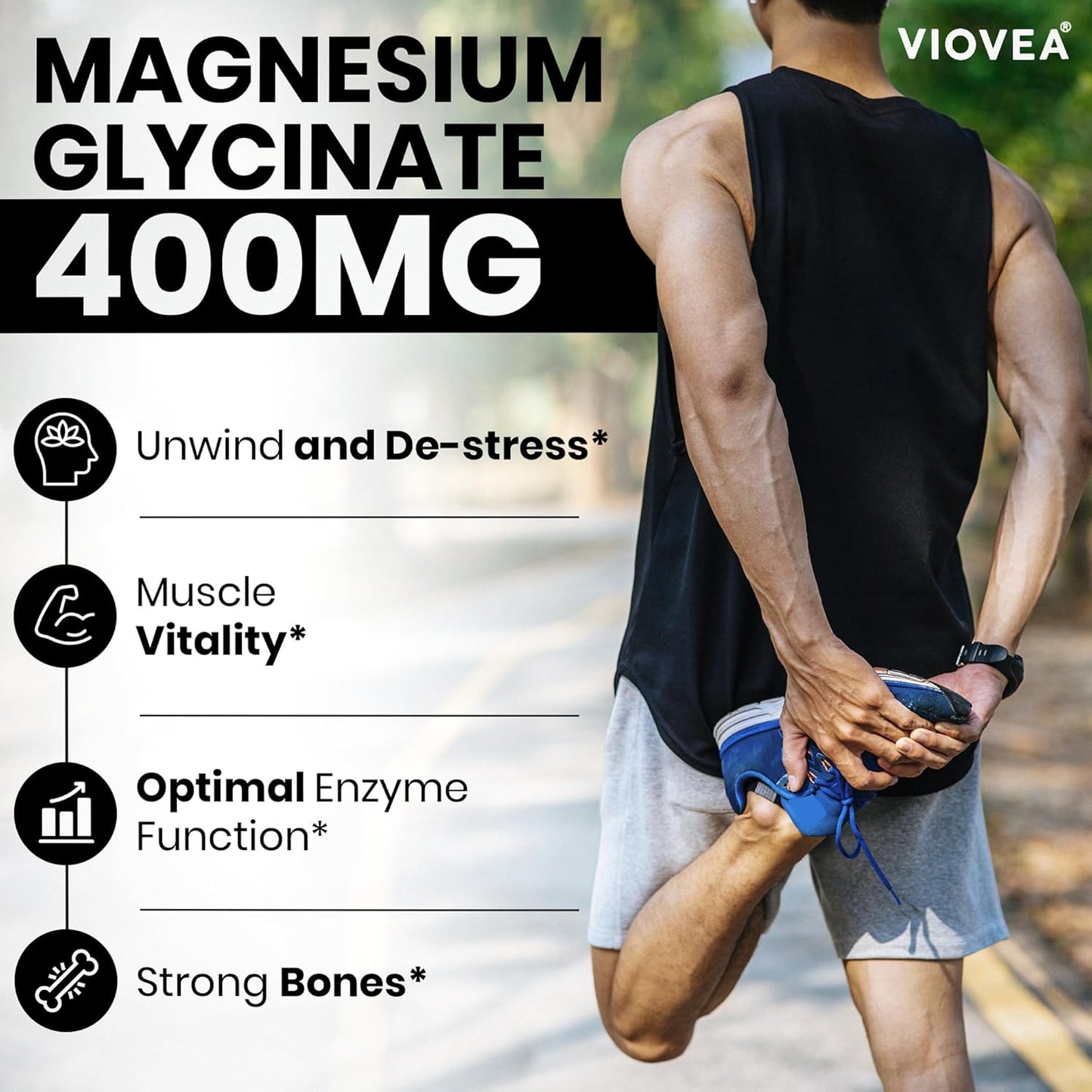 Magnesium Glycinate Tablets - 400mg per Serving, 120 Count, Made in USA, 100% Chelated for Better Absorption, Non-GMO, Gluten-Free - Supports Muscle, Bone, Heart Health