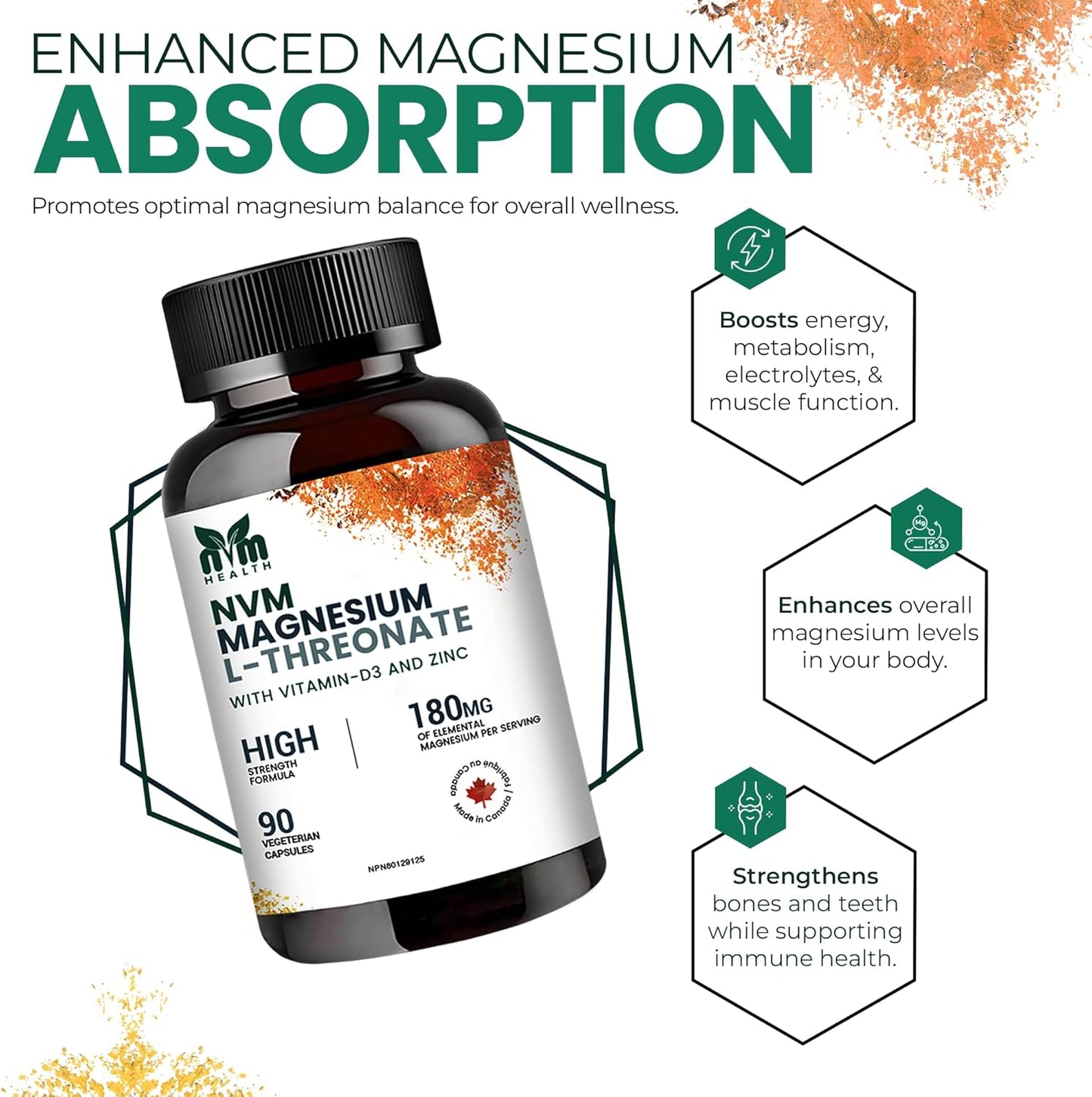 Magnesium L-Threonate with Vitamin D3, Zinc for Sleep & Immune Support - 90 Vegetarian Capsules | Gluten-Free, Non-GMO