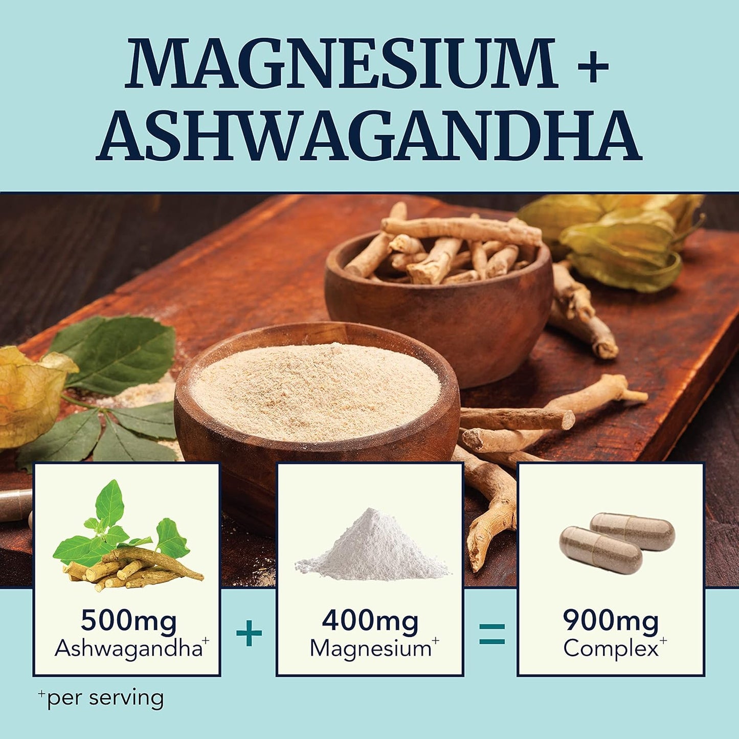 Magnesium Lotion & Ashwagandha Supplement Combo for Full Body Support - Topical Magnesium & Complex Pills for Mind & Body - 2 Month Supply