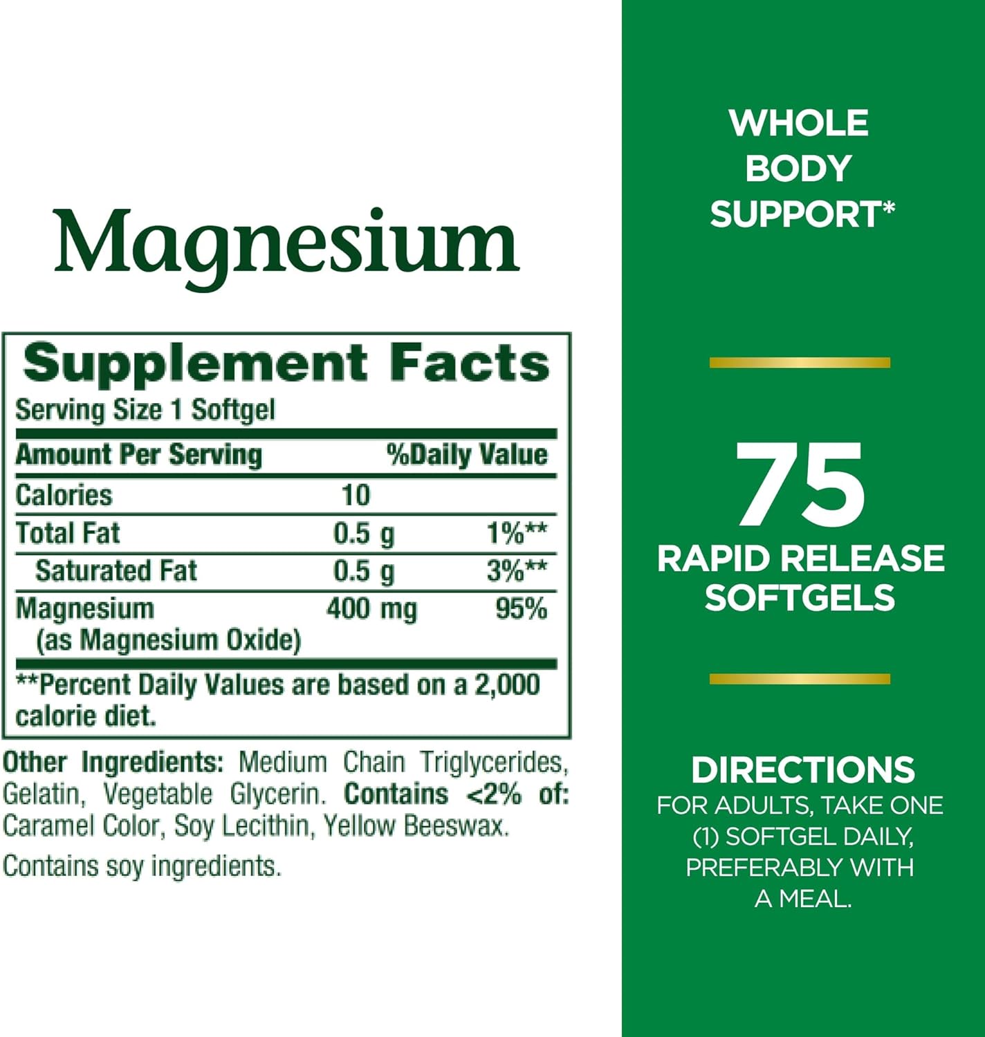 Magnesium Softgels for Heart, Nerve, and Bone Health - 400 mg, 75 Count