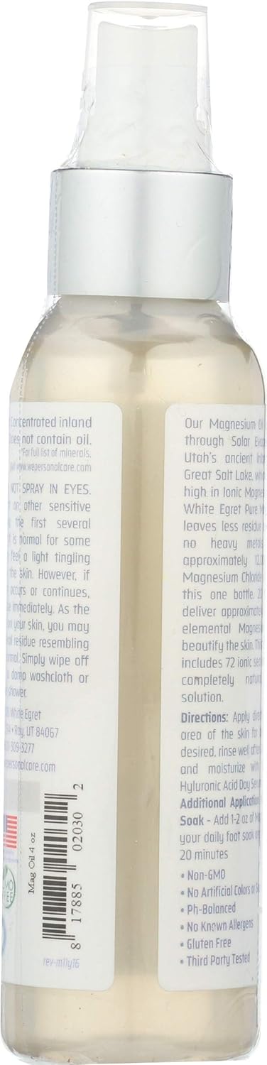 Magnesium Spray by WHITE EGRET - 4 Fluid Ounces - Natural Relaxation and Muscle Support