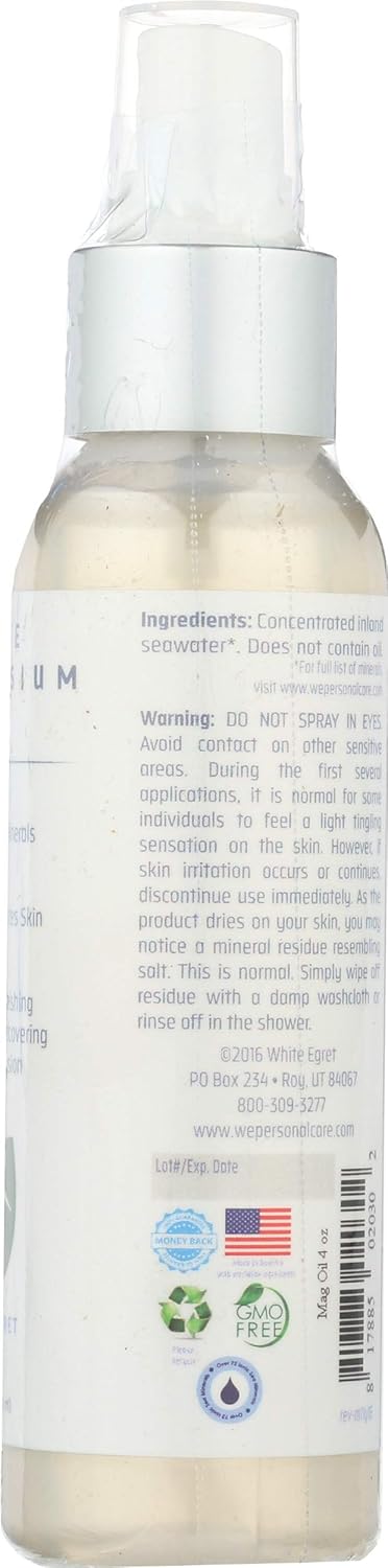 Magnesium Spray by WHITE EGRET - 4 Fluid Ounces - Natural Relaxation and Muscle Support