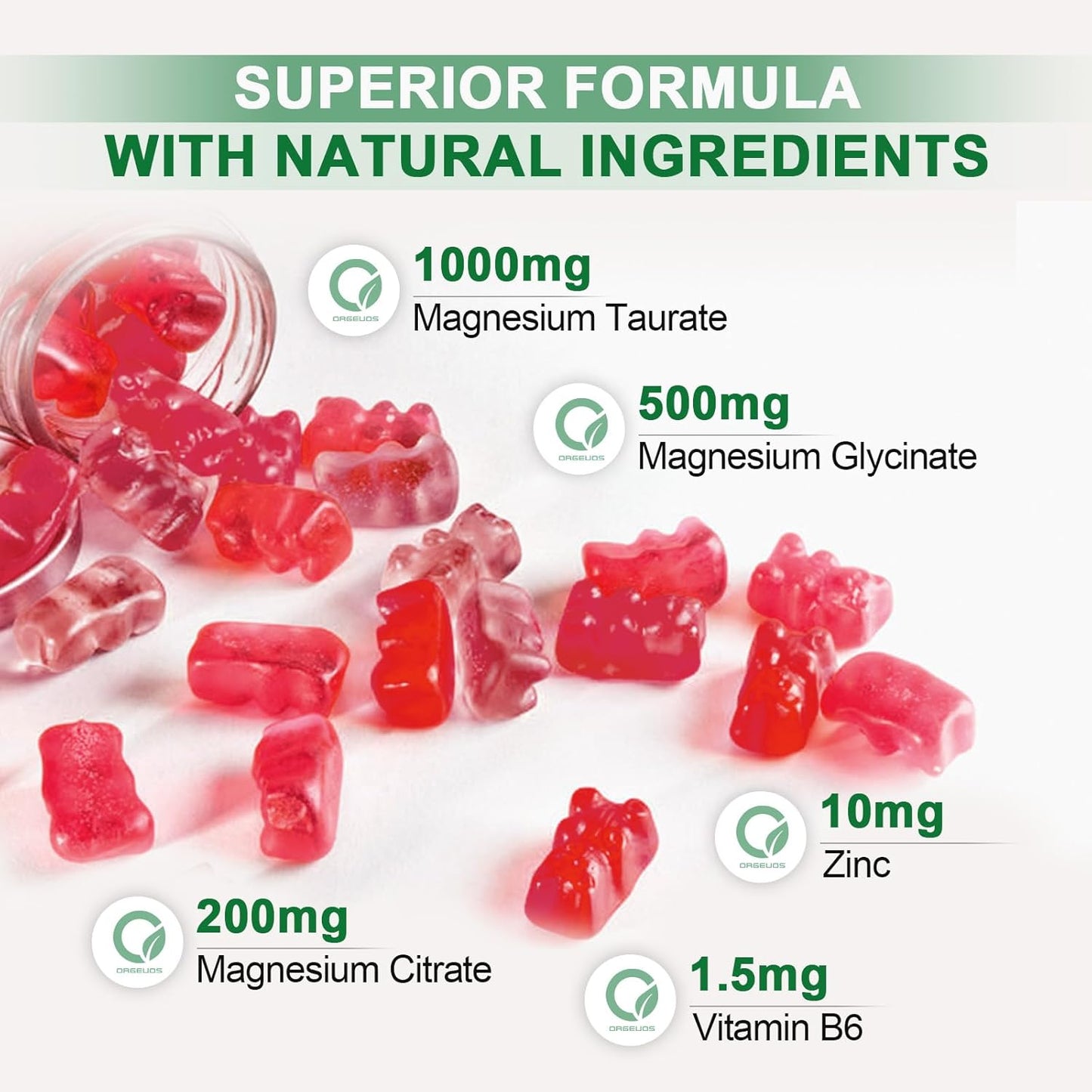 Magnesium Taurate Gummies with Magnesium Glycinate & Citrate - Heart Health, Muscle Function, Mood Support - Vegetarian, Non-GMO