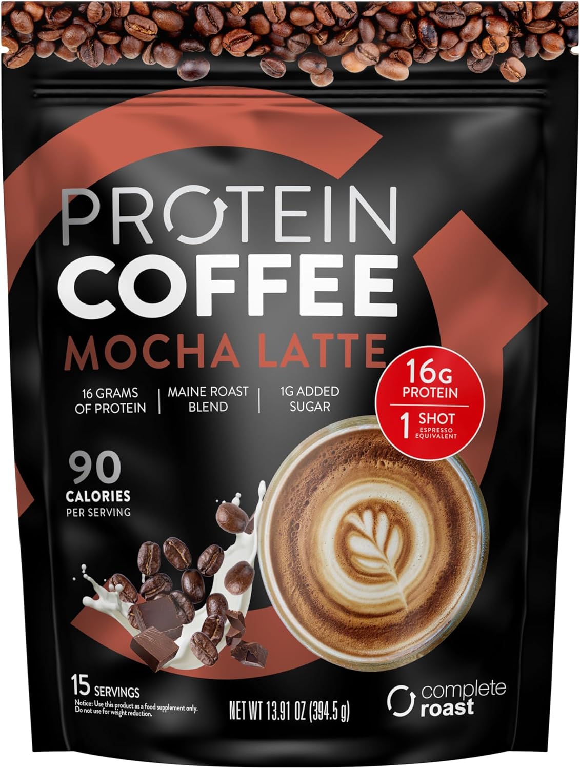 Maine Roast Blend Gourmet Protein Coffee - Mocha Latte Flavor - Complete Nutrition Blend