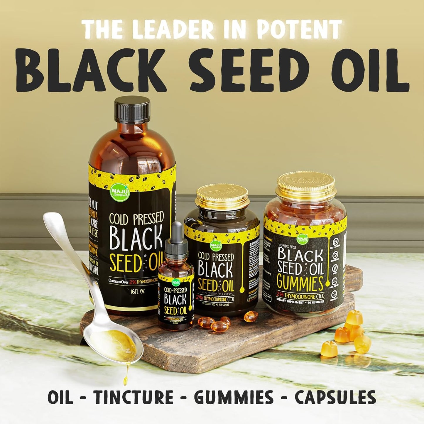 Maju Superfoods Black Seed Oil Bundle - Gummies, Capsules, & Liquid - 3-in-1 Pack