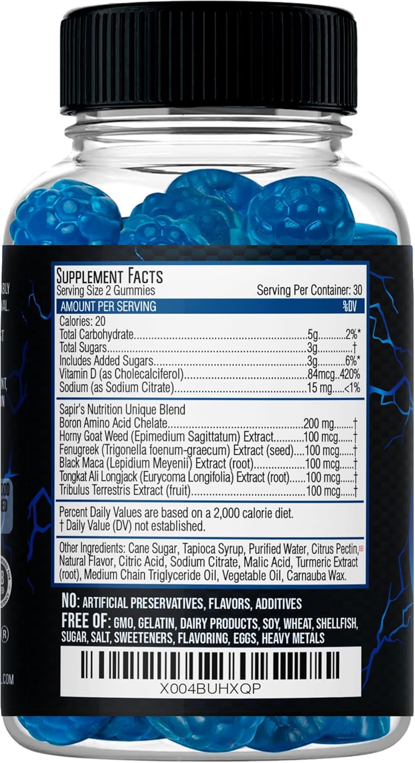Male Enhancement Strength & Stamina Enhancer Gummies for Energy, Stamina, and Performance - Natural Blueberry Flavored Chews with 2 Inch Enlargement Support by Sapir's Nutrition