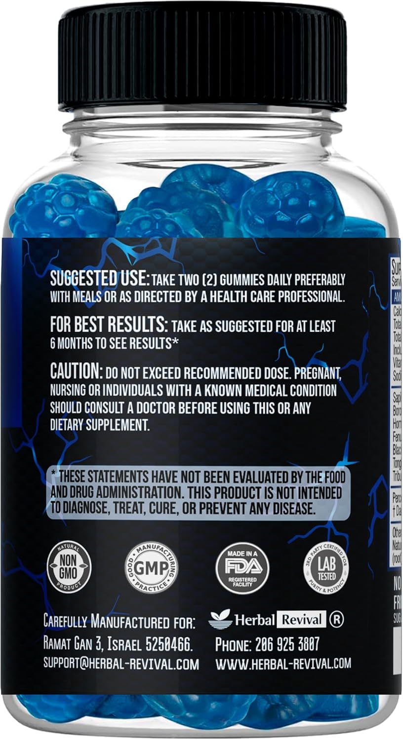 Male Enhancement Strength & Stamina Enhancer Gummies for Energy, Stamina, and Performance - Natural Blueberry Flavored Chews with 2 Inch Enlargement Support by Sapir's Nutrition