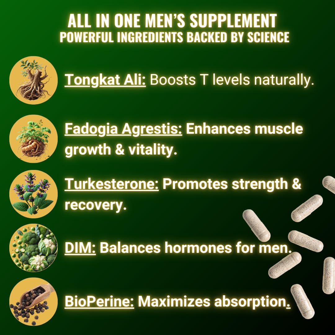 Male Enhancement Supplement with Fadogia Agrestis, Turkesterone, Tongkat Ali, and DIM - Boost Performance and Vitality!