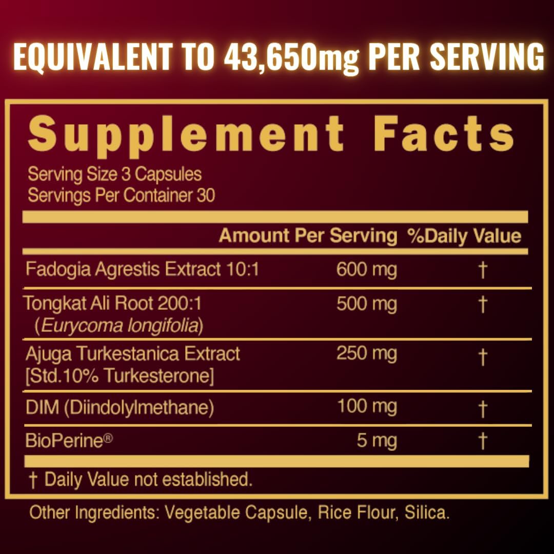 Male Enhancement Supplement with Fadogia Agrestis, Turkesterone, Tongkat Ali, and DIM - Boost Performance and Vitality!