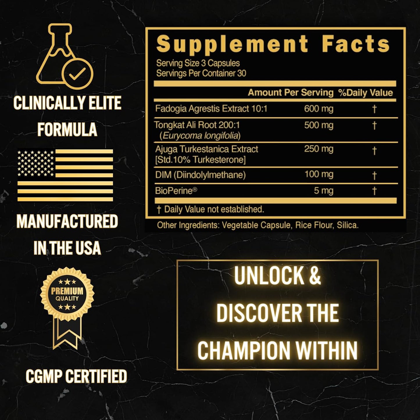 Male Enhancement Supplement with Fadogia Agrestis, Turkesterone, Tongkat Ali, and DIM - Boost Performance and Vitality!