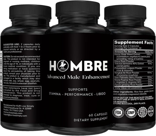 Male Enhancing Supplement for Muscle Growth and Performance - Enlargement Pills for Men - Increase Size, Strength, Stamina - 60 Capsules - KUR Live Simply Hombre