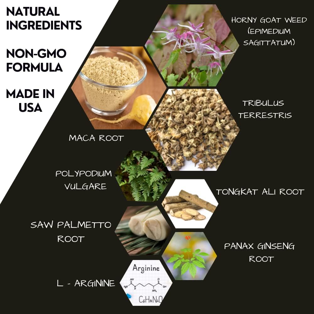 Male Enhancing Supplement for Muscle Growth and Performance - Enlargement Pills for Men - Increase Size, Strength, Stamina - 60 Capsules - KUR Live Simply Hombre