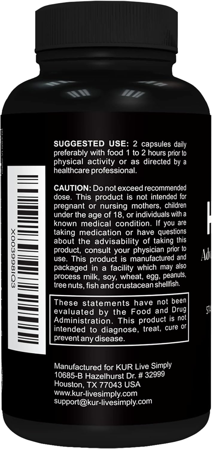 Male Enhancing Supplement for Muscle Growth and Performance - Enlargement Pills for Men - Increase Size, Strength, Stamina - 60 Capsules - KUR Live Simply Hombre