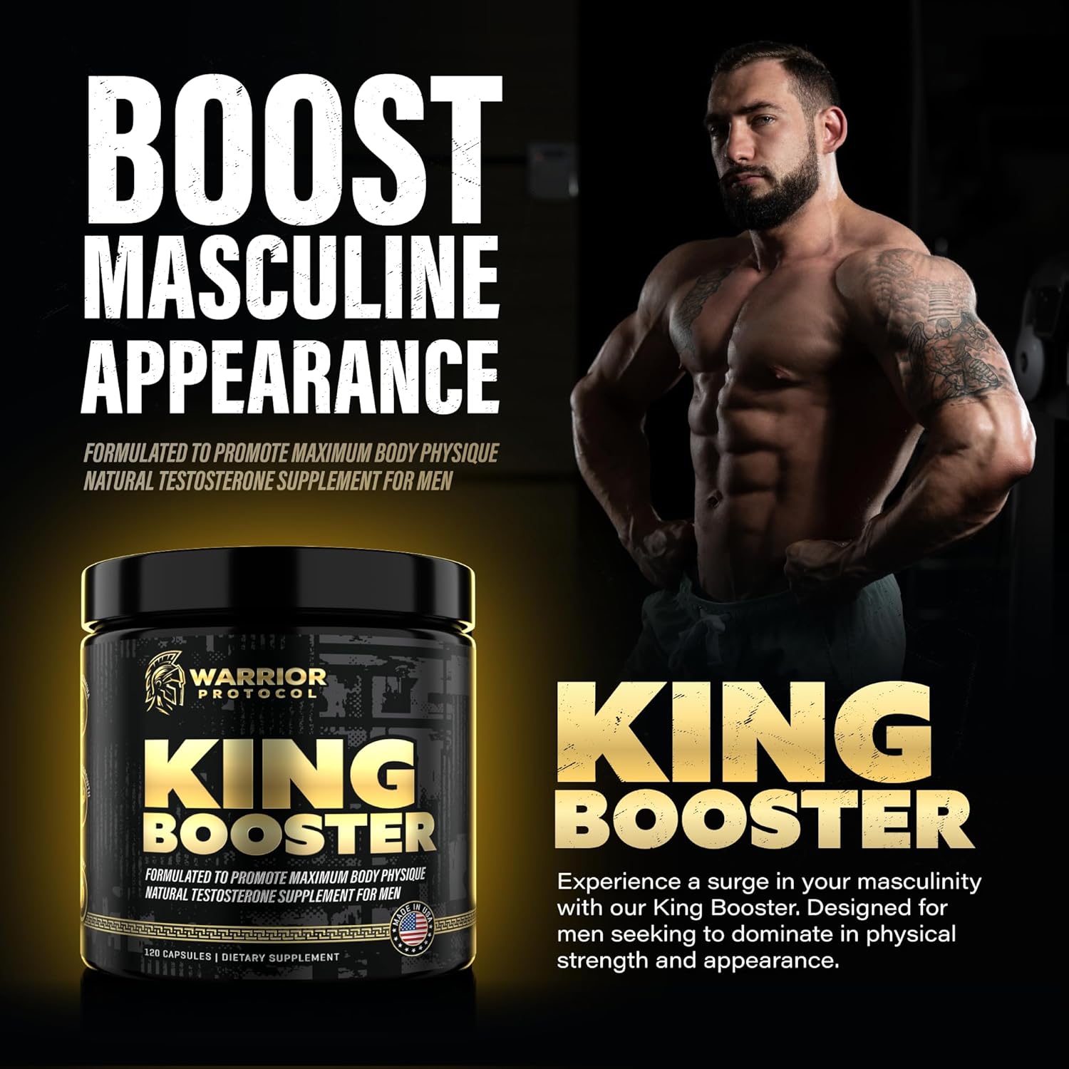 Male Enhancing Testosterone Support Supplement with Turkesterone, Tongkat Ali & Fadogia Agrestis - Boost Muscle Growth, Stamina & Recovery - Vitality Pills for Men